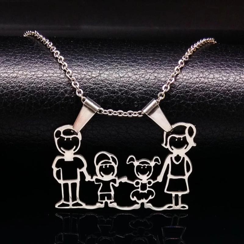 Stainless Steel Family Pendant Necklace