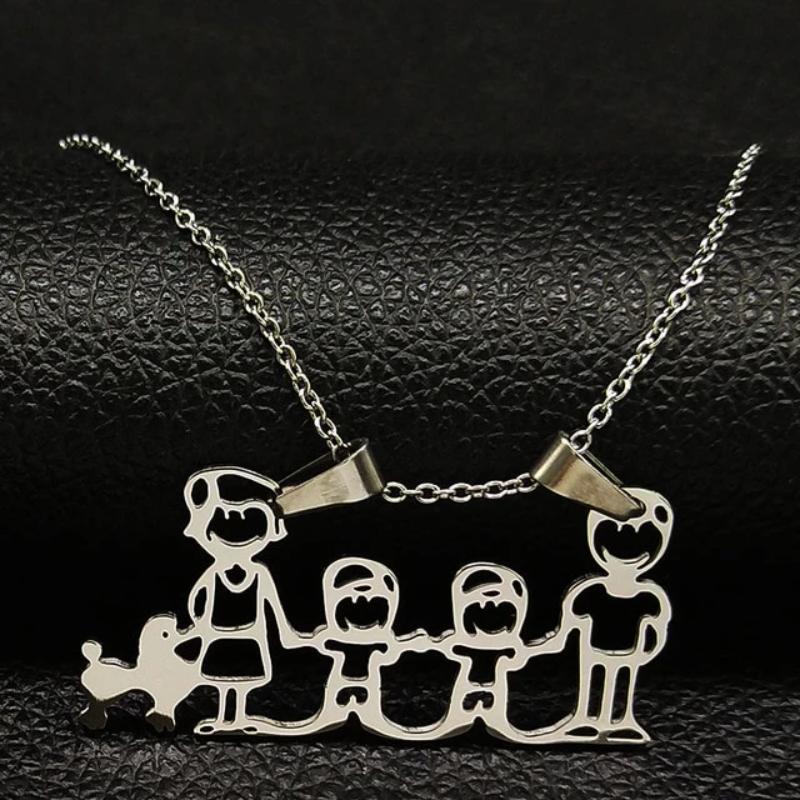 Stainless Steel Family Pendant Necklace