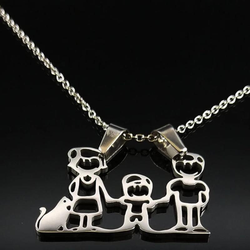 Stainless Steel Family Pendant Necklace