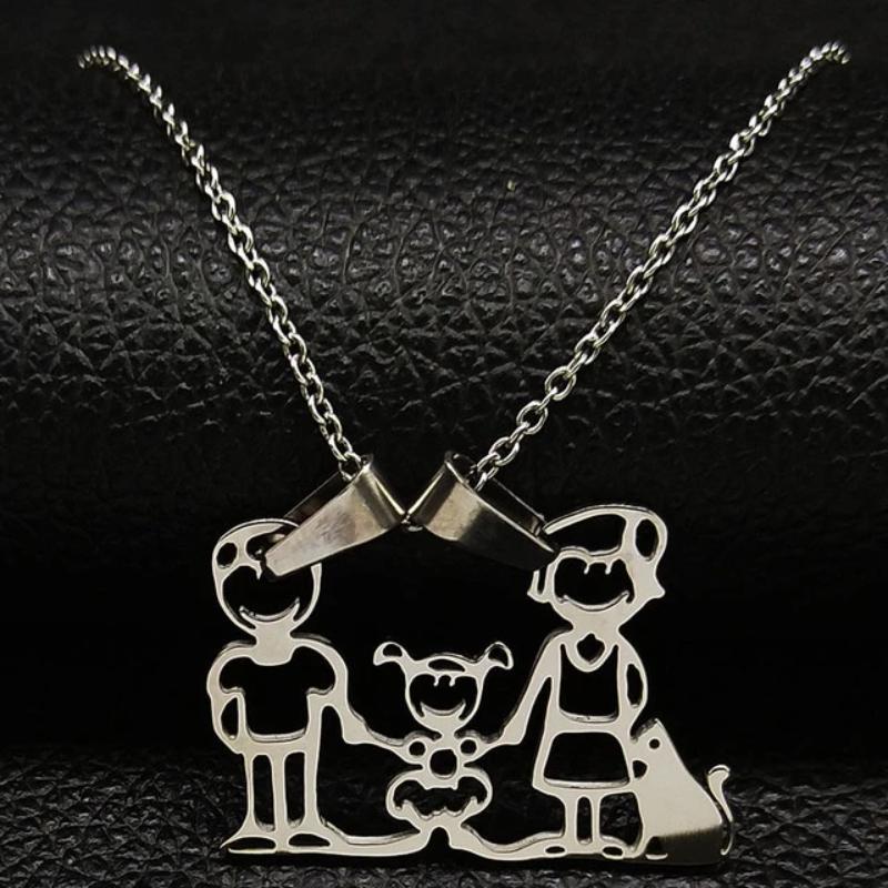 Stainless Steel Family Pendant Necklace