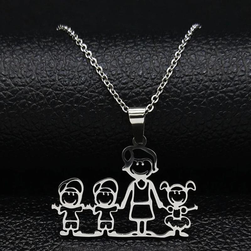 Stainless Steel Family Pendant Necklace