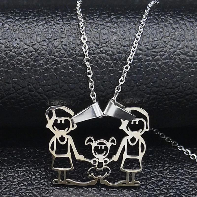 Stainless Steel Family Pendant Necklace