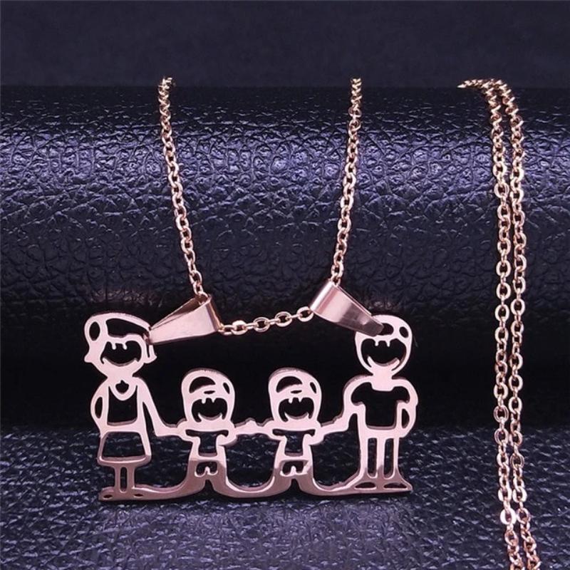 Stainless Steel Family Pendant Necklace