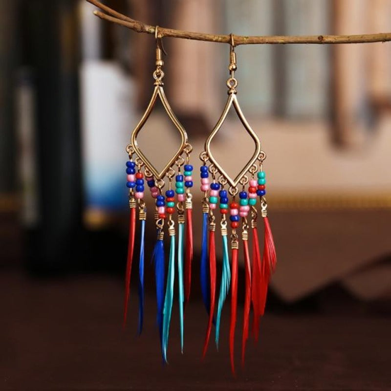 Women's Colorful Geometric Long Tassel Earrings