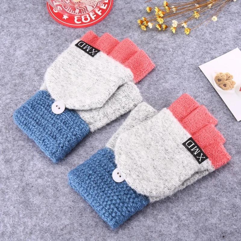 Women's Wool Knitted Fingerless Flip Winter Gloves