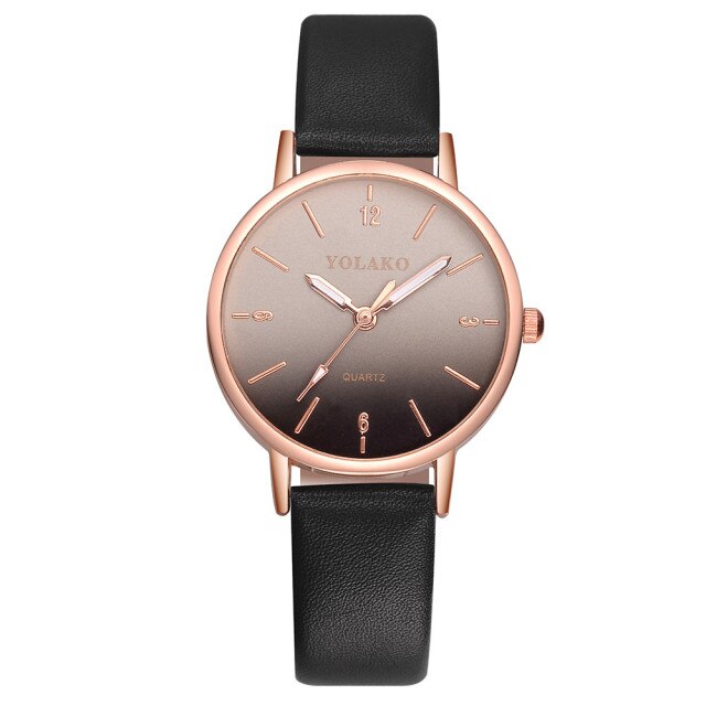 Women's Casual Leather Ombre Wrist Watch