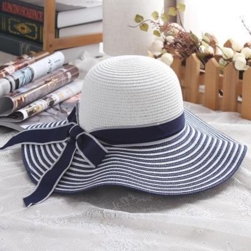 Women's Striped Bowknot Summer Sun Hat