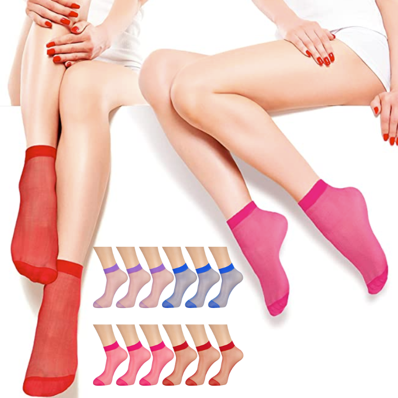 FITU Women's 10-24 Pairs (in Gift Box) Ankle High Sheer Nylon Socks Soft  Tight Hosiery with Reinforced Toe