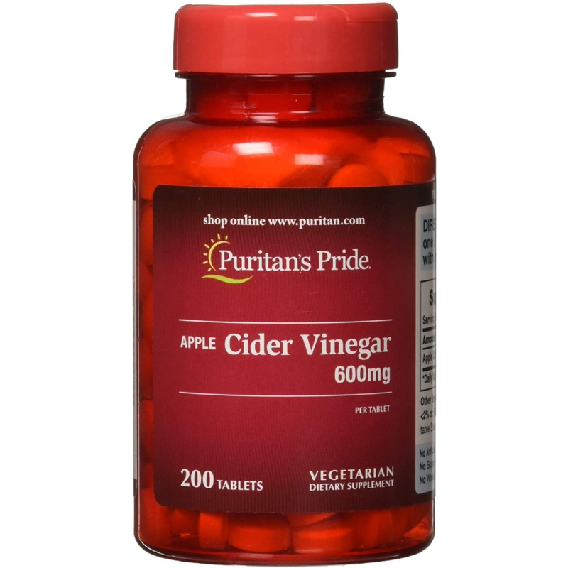 Puritans Pride Apple Cider Vinegar 600 Mg Tablets, 200 Count