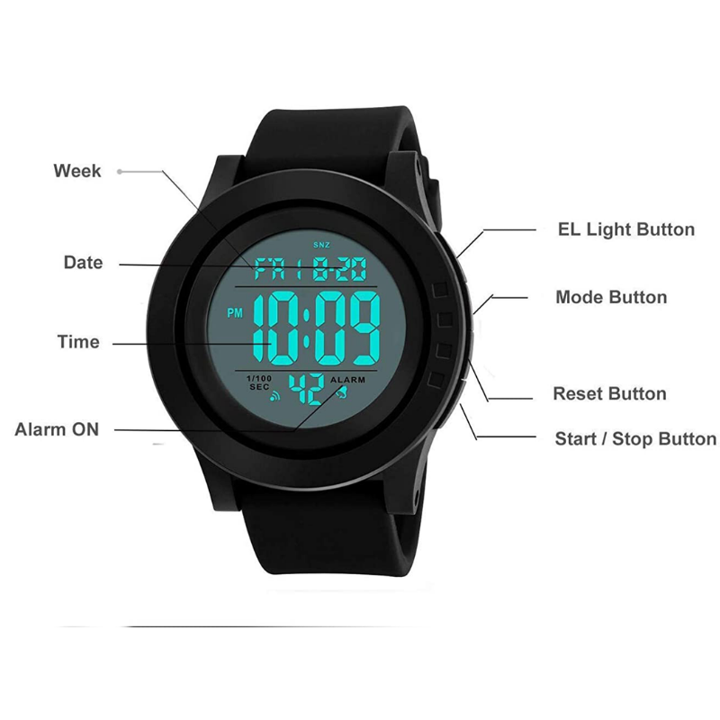 Men's Waterproof Digital LED Sports Wristwatch