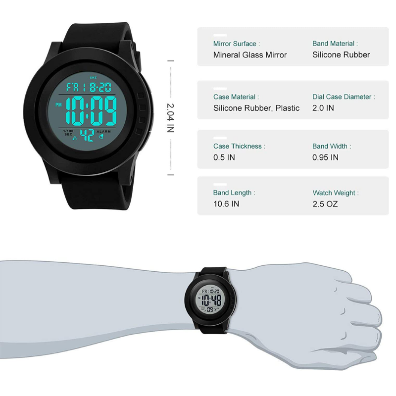 Men's Waterproof Digital LED Sports Wristwatch