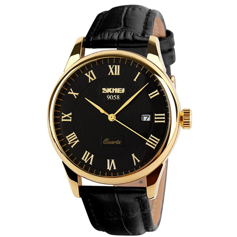 Men’s Water Resistant Roman Numeral Leather Band Wristwatch